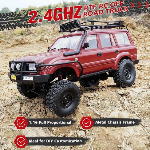 1/16 LC80 RC Crawler ، WPL C54-1 RC ROCK CRAWLER 4X4 4WD OFF ROAD RC TRACK ، 2.4GHz RTF سيارة التحكم عن بُعد مع هيكل ترقيته وتوجيه نسبي للبالغين هواية مركبة مركبة مركبة in Kuwait