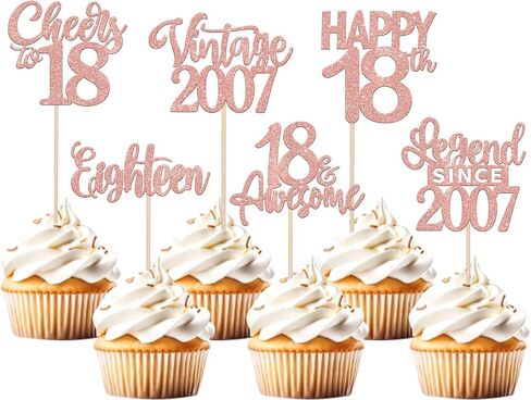24pcs Black 18th Birthday Cupcake Topcake Toppers 18 Happy 18th Vintage 2007 Cupcake Picks to 18 lungend منذ عام 2007 لزخارف الكعكة لعيد الميلاد الثامن عشر لوازم حفلة الذكرى السنوية الثامنة عشر in Kuwait