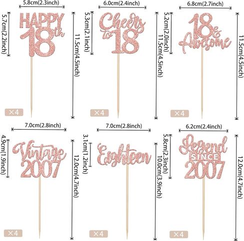 24pcs Black 18th Birthday Cupcake Topcake Toppers 18 Happy 18th Vintage 2007 Cupcake Picks to 18 lungend منذ عام 2007 لزخارف الكعكة لعيد الميلاد الثامن عشر لوازم حفلة الذكرى السنوية الثامنة عشر in Kuwait