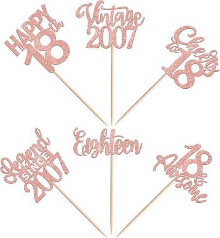 24pcs Black 18th Birthday Cupcake Topcake Toppers 18 Happy 18th Vintage 2007 Cupcake Picks to 18 lungend منذ عام 2007 لزخارف الكعكة لعيد الميلاد الثامن عشر لوازم حفلة الذكرى السنوية الثامنة عشر in Kuwait
