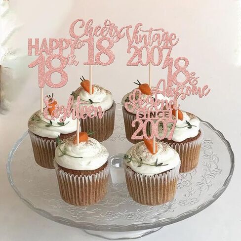 24pcs Black 18th Birthday Cupcake Topcake Toppers 18 Happy 18th Vintage 2007 Cupcake Picks to 18 lungend منذ عام 2007 لزخارف الكعكة لعيد الميلاد الثامن عشر لوازم حفلة الذكرى السنوية الثامنة عشر in Kuwait
