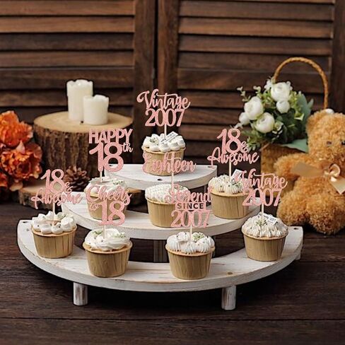 24pcs Black 18th Birthday Cupcake Topcake Toppers 18 Happy 18th Vintage 2007 Cupcake Picks to 18 lungend منذ عام 2007 لزخارف الكعكة لعيد الميلاد الثامن عشر لوازم حفلة الذكرى السنوية الثامنة عشر in Kuwait