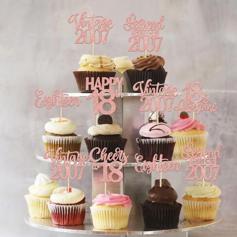 24pcs Black 18th Birthday Cupcake Topcake Toppers 18 Happy 18th Vintage 2007 Cupcake Picks to 18 lungend منذ عام 2007 لزخارف الكعكة لعيد الميلاد الثامن عشر لوازم حفلة الذكرى السنوية الثامنة عشر in Kuwait