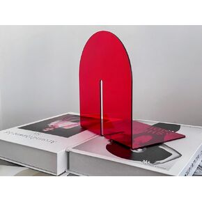 Book End for Heavy Books, Acrylic Clear Bookends Decorative Unique to Hold Books L-Shaped Heavy Duty Color Book Holders Stopper for Shelves Kids (Red)