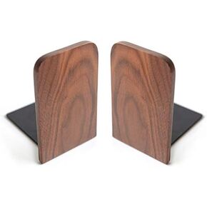 Wood Bookends, Decorative Bookends for Shelves Heavy Books, Office Book Stand, Black Walnut, H6.7 x W4.7 x L3.9