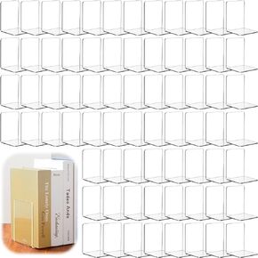 Maitys 32 Pcs Plastic Book Ends Bulk Clear Acrylic Bookends for Shelves Decorative Book Organizer Heavy Duty Holder Office Stoppers Bookshelf Desktop Decor for Movies, CDs, Video Games