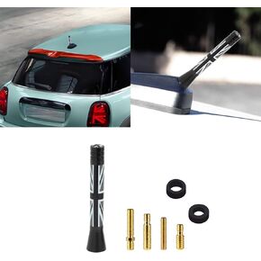 Xotic Tech Car Short Antenna Union Jack Flag Theme Compatible with Mini Cooper All Models 3"(Black/Grey)