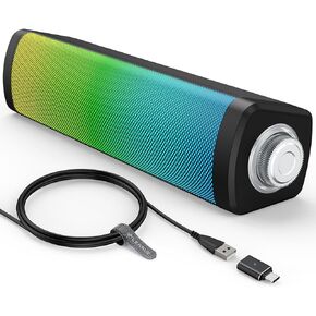 LENRUE Computer Speakers, USB Powered Laptop Speaker, Knob Control, Touch Colored Lights, with USB C Adapter for PC Laptop Tablet Phone