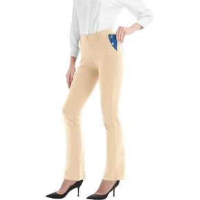 Women's Dress Pants Belt Loops Stretchy Work Slacks Business Casual Straight Leg Yoga Bootcut Trousers with Pockets