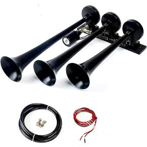 Car Horn black three Tube The electromagnetic Electric Horn Solenoid Control Air Horn Waterproof Whistle 12V 165DB Loud Motor Car sound valve for Car any vehicle truck Trains Boats Lorrys Vans