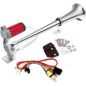 بوق هوائي 12 فولت 150 ديسيبل، بوق هوائي للشاحنة من الكروم والزنك ذو قرن واحد، مع ضاغط، مع مرحل، مناسب لأي مركبة 12 فولت، شاحنة، قطار، قارب، سيارة، دراجة نارية، جرار (فضي) in Kuwait