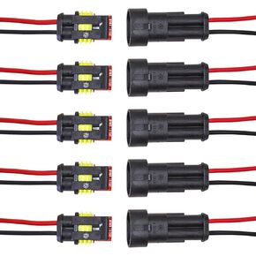 2 Pin Automotive Connector Waterproof Electrical Connector Male Female 18 AWG Wire Harness Plug Socket Kit with Wire for Truck, Boat, Motorcycle and Other Wire Connections (5 Kits)