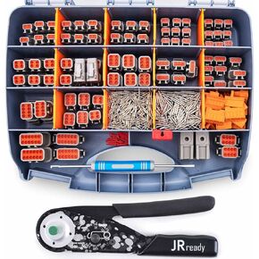JRready ST6332-DT1 Deutsch DTM Connector Kit, 2 3 4 6 8 12 Pin Gray Connector, New-DT1 Deutsch Crimper, Size 20 Solid Contact 16-22AWG, Removal Tool, Seal plug, Automotive Electrical Connectors