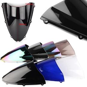 FLPRO ABS Plastic Double Bubble Windscreen Windshield Compatible for Kawasaki ZX-10R 2005-2008, ZX-6R 2005-2006, ZX-6RR/ZX600 Wind Deflectors Black
