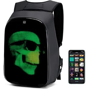 Gelrova LED Motorcycle Helmet Backpack Rampage Serise, 17 Inch Cool DIY Pixel Art Animation Fashion LED Display LaptopProgramming Backpack, Unique Gift for Men or Women