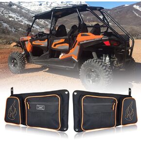 RZR 1680D Rear Door Bags, Passenger and Driver Side Storage Bag Set with Knee Pad Compatible with 2014-2019 Polaris RZR 4 900, XP4 1000, 4 Door Turbo (Orange Piping)