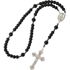 Exquisite Handmade Catholic Rosary Beads with Miraculous Medal and Holy Trinity Crucifix – 8mm Decade Beads – 10mm Mystery Glass Beads - for Men, Women and Children