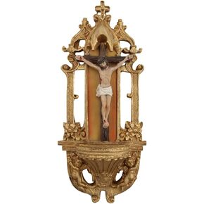 Religious Church Supplies Wall Plaque Cross Solid Brass Crucifix Beautiful Jesus, Gold