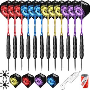 CyeeLife Steel tip Darts Set 22/28g with Aluminium Shafts(4 Colors)+16 Protectors and Flights+Sharpener+Tool,12 Packs(4 Sets) for 4 Beginners