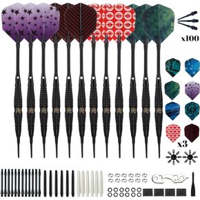 Shot Taker Co. Plastic Tip - Soft Tip Darts Set - 12 Pcs with 100 Extra Dart Tips 24 Flights Flight Protectors and Wrench for Electronic Dart Board