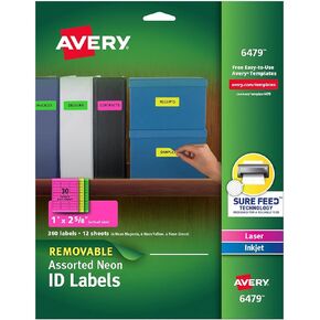Avery Multipurpose Labels, Removable, Assorted Neon, 1 x 2.625 Inches, Pack of 360 (6479)