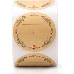 2'' Wreath Design with 3 Lines for Writing (500 Per Roll), Natural Brown Kraft Stickers for Store Owners, Crafts, Organizing, Jar and Canning Labels, Price Tags (Brown)
