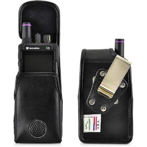 Turtleback Case Made for Unication G4 G5 Voice Pager Fire Radio Phone Black Leather Fitted Case with Heavy Duty Metal Ratcheting Removable Belt Clip
