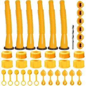Gas Can Spout Replacement, Gas Can Nozzle (6Kit-Yellow) With 12 Screw Collar Caps(6 Coarse Thread &6 Fine Thread-Fits Most of The Cans) With Gas Can Vent Caps, Thick Rubber Pad, Spout Cover, Base Caps in Kuwait