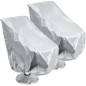 2 Pack Boat Seat Covers, 420D Pontoon Captain Chair Cover Waterproof, Pedestal Bench Seat Cover UV Resistant, Silver Oxford Fabric Helm Chair Protective Covers