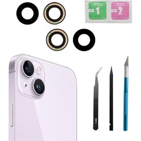 Dogxiong 2pcs/Set Rear Back Camera Glass Lens Replacement for iPhone 14 for iPhone 14 Plus Glass Camera Lens Covers Replacement with Adhesive Preinstalled + Replacement Repair Tool kit Set
