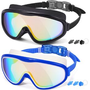 Braylin Adult Swim Goggles, 2-Pack Wide View Swim Goggles for Men Women Youth Teen, Anti-Fog, Over 15