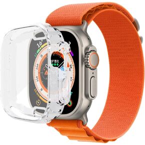 متوافق مع Apple Watch Ultra 49mm / Ultra 2 49mm حافظة حماية للشاشة ناعمة مطلية بمادة TPU في جميع الجوانب غطاء شاشة مقاوم للخدش غطاء مقاوم للصدمات لساعة Apple Watch Ultra 49mm (2 شفاف)