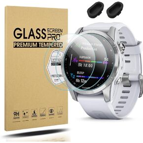 Suoman 3+2 Pack for Garmin Fenix 7S 42mm Screen Protector and Charger Port Protector,Anti-Dust Plugs+Tempered Glass Ultra-thin Screen Protector for Garmin Fenix 7S / 7S Solar 42mm Smartwatch