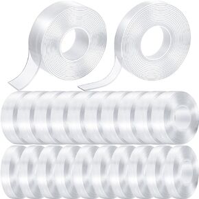 Thenshop 10 Rolls Double Sided Tape Heavy Duty 0.59 in + 1.18 in Total 98.5 ft Two Sided Adhesive Tape Transparent DIY Nano Tape for Wall Carpet Photo Car Posters Party Decoration