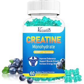 2 Pack Creatine Monohydrate Gummies 5g for Women & Men, Sugar Free Vegan Creatine Supplement for Build Muscles, Increase Energy & Strength, Blueberry Flavor, 120 Count