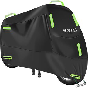 Seceles Motorcycle Cover Waterproof Outdoor Storage All Season 300D Oxford Powersports Vehicle Covers Motorcycle Rain Cover Waterproof Enclosed Universal Fit (L: 74" x 37" x 43")