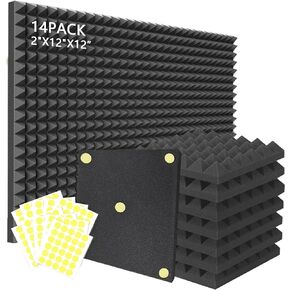 14 Pack Sound Proof Foam Panels |Acoustic Panels Self-Adhesive |12"×12"×2" Quick-Recovery Soundproof Wall Panels | High Density Sound Dampening Panels for Home Studio (Black)