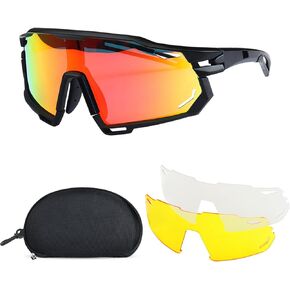 نظارات شمسية رياضية مستقطبة من Aikertec للرجال والنساء، 3 عدسات قابلة للتبديل، نظارات شمسية للحماية من الأشعة فوق البنفسجية لركوب الدراجات، مناسبة للجري MTB والقيادة وصيد الأسماك والبيسبول والتزلج على الجليد والكرة اللينة in Kuwait