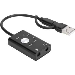 TypeC to Audio Sound Card,7.1 Channel Laptop External 2 in 1 Sound Card USB Audio Adapter,Type C External Stereo Sound Card for OS X V9.0 or Higher