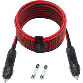 Heavy-Duty 20A 14ft / 4.27m 14 AWG Male to Male Cigarette Lighter Plug Charger Cord with LED Indicator and 20A Fuse Protection on Both Plugs
