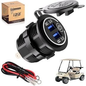 Universal Quick Charge 3.0 Dual USB Charger Socket for Car Truck Golf Cart UTV ATV Boat, Waterproof USB Charging Port, 12V Input