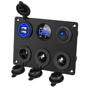 Linkstyle 12V Cigarette Socket Panel, 3-Socket Cigarette Lighter Splitter & 12V 4.2A Dual USB Car Socket & LED Lighted ON Off Rocker Toggle Switch Panel with LED Voltmeter for Truck Car Marine Boat RV