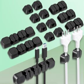 188Pcs Cable Management Kit with 60 Cable Clip Holders,6 Cable Sleeves,2 Self Adhesive Rolls,20 Fastening Tapes and 100 Self-Locking Cable Ties,Cable Tidy Kit for Desk,Car and Office