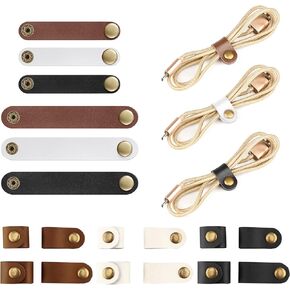 24 Pcs Leather Cable Straps Viaky Multi Color Handmade Leather Cord Organizer Portable Cable Tie Keeper Earphone Winder USB Cable Clips(2 Sizes,5 Colors)