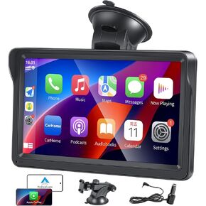 Apple Car Play Screen, Newest Portable Wireless Apple Carplay & Android Auto, Car Stereo Display, 7‘ HD IPS Touchscreen, Car Radio with BT Hands-Free Calling/Mirror Link/Air Play/Siri/USB/TF/AUX/FM