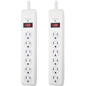 BN-LINK 6-Outlet Power Strip Surge Protector 2-Pack، سلك تمديد بطول 10 أقدام، 600 جول، أغطية أمان ملتوية للإغلاق، قابس مسطح 90 درجة، حماية من الحمل الزائد، أبيض in Kuwait
