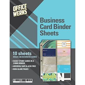 Business Card Sleeves for 3 Ring Binders, Heavy Duty Clear Page Protectors, Plastic Card Holder Sheets, 10 Pack, 20 Cards Per Sheet
