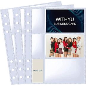 40 Pack 240 Pockets 2.2x3.5" K-pop Photocard Sleeves for A6 6 Ring Binder, Ultra-Clear Business Card Sleeves, Double-Sided 3 Pocket Photo Pages, Side Loading Planner Sleeve Refill Pages