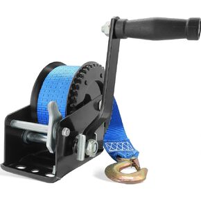 ونش مقطورة القارب 1600 رطل ونش يدوي مع حزام ونش أزرق 26 قدم، 4:1 ونش محمول مع خطاف، ونش يدوي بسقاطة ثنائي الاتجاه لقارب جت سكي سحب بكرة سحب ونش in Kuwait