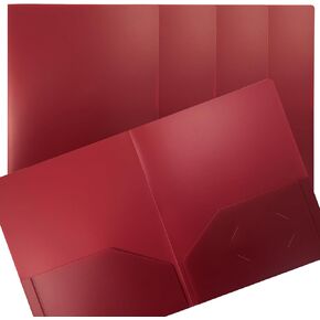 Heavyweight Burgundy Plastic 2 Pocket Portfolio Folder, Letter Size Poly Folders by Better Office Products, 24 Pack, Burgundy Red